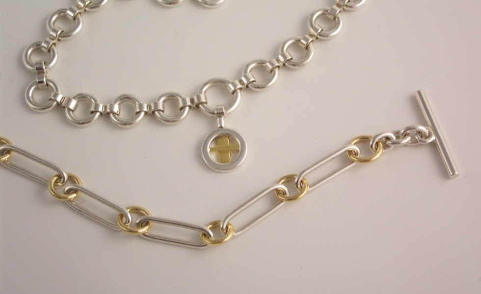Necklace and Bracelet, silver/18ct gold