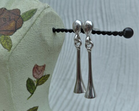 Large thumb earrings fluted silver earrings